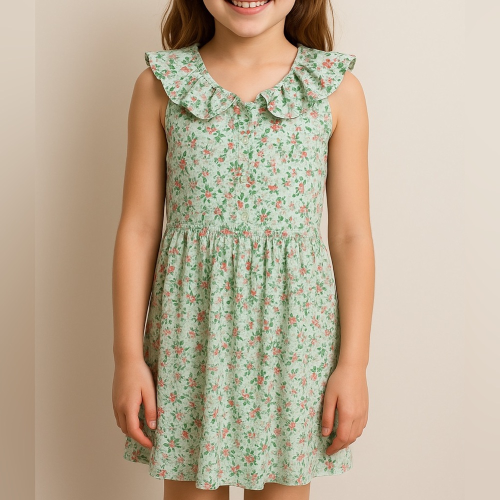 Crewcuts Floral Print Dress with Ruffle Collar and Keyhole Back
